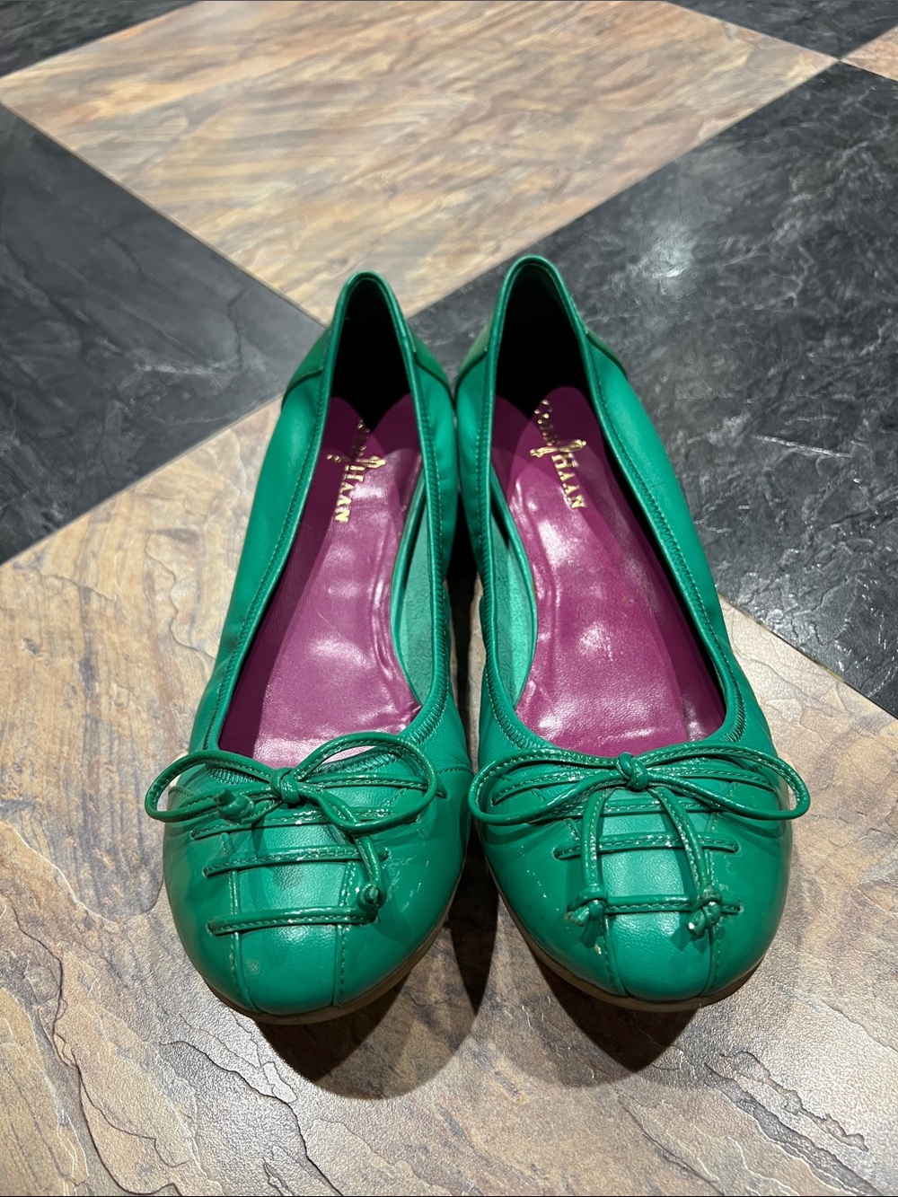 Cole Haan Green Leather Bow Ballet Flats